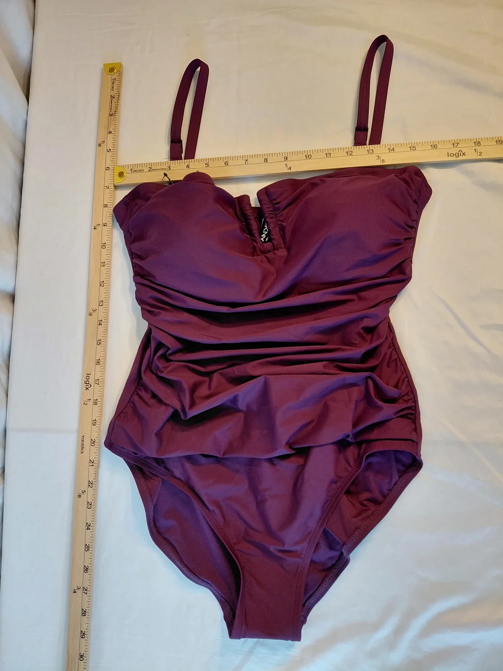 DKNY Girls Plum Ruched One-Piece Swim Suit Size XL - Picture 3 of 7